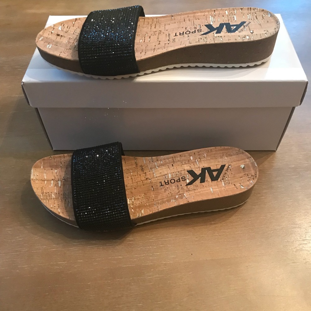 Anne Klein new black beaded sandals flip flops 7.5